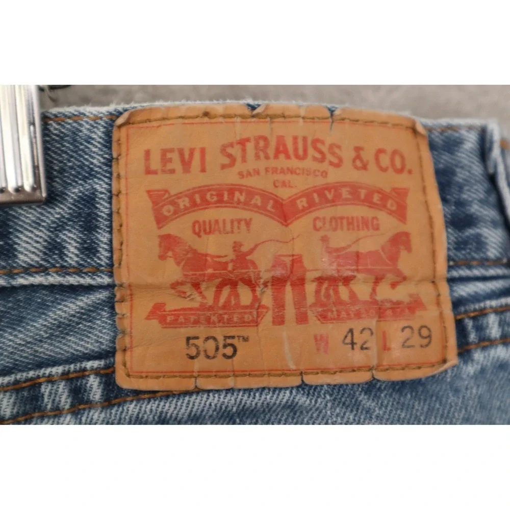 Levis 505 Regular Fit Straight Leg Medium Wash Blue Denim Jeans Mens 42x29